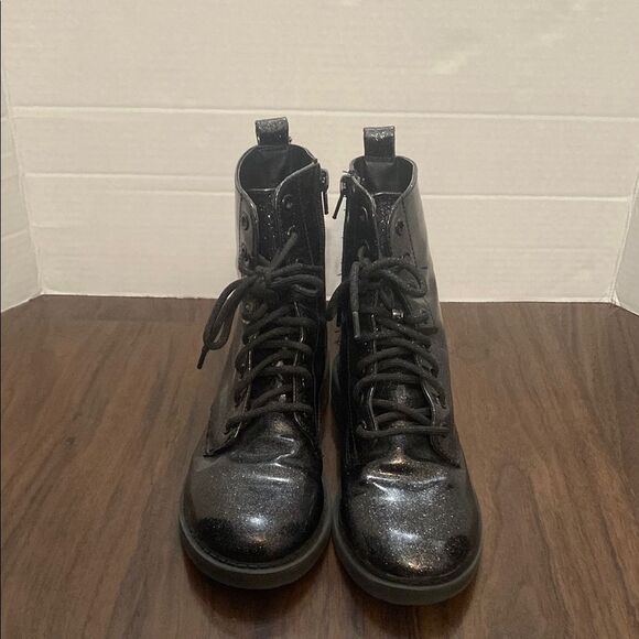 Wonder Nation Black Sparkle Combat Boots Ankle High Lace-Up - Picture 3 of 8